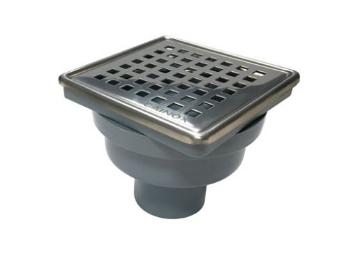 Imagen de SUMIDERO C/MARCO Y REJI INOX 10x10 S/V 50mm.PARTE INF.PLAST.